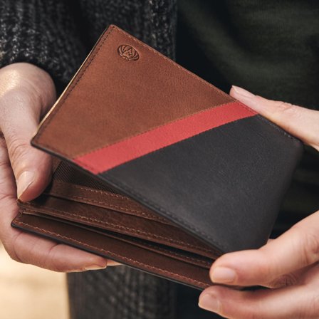 Lind Tan & Red Stripe Leather RFID-Blocking Wallet for Men - Card Holders