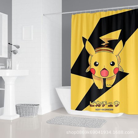Sencu Pikachu Kawaii Anime tegneserie 3D-trykt badeforhæng - 180x180 cm Vandtæt polyester badeværelsesindretning med kroge