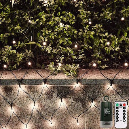 15m x 15m Trädgårdsnät Ljusslingor Utomhus Varmvit Vattentät Batteridriven med Fjärrkontroll 8 Lägen Timer Dimbar 100 LED Gardin Nät Fairy Lights S