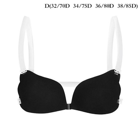 1:th Usynlig Push Up Silikone BH til Kvinder med Transparent Sort D Sort