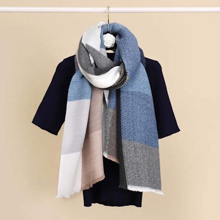 Blå polyester bomull flerfärgad linje rutig halsduk dam varm l