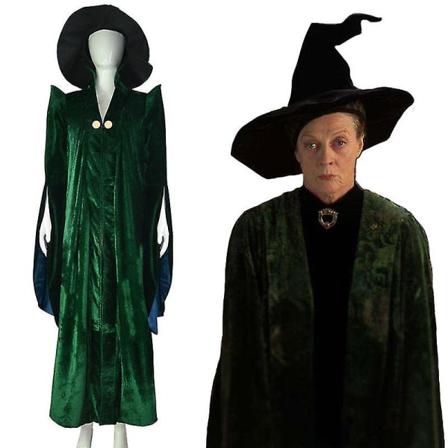 Halloween Professor McGonagall Heksekostume Heksekappe Kåbe med hat XS