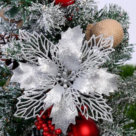Juleblomster Falske Blomster Sølv 11cm
