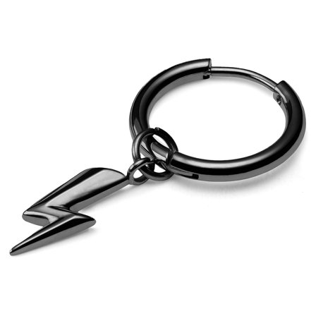 Sort Drop Hoop Stålørering m. Lyn Vedhæng til mænd - Hoop øreringe m. vedhæng