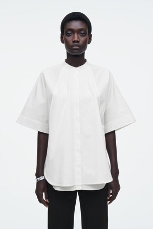 COS Women's Oversized Curved-Hem Cotton Shirt in White