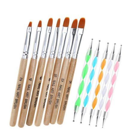 Nagelverktyg - 7 Penslar & 5 Dotting Tools för Perfekt