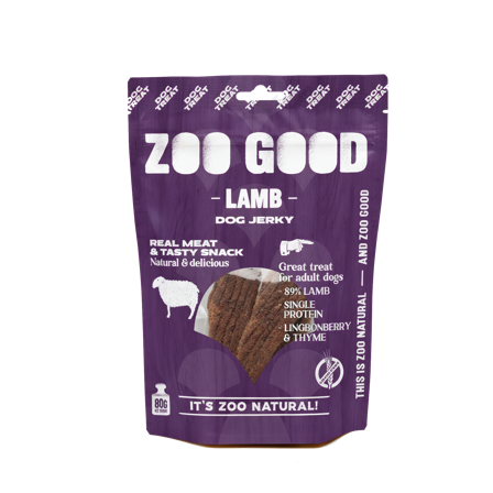 ZOO GOOD - Dog Jerky - Lam 80g - Hund - Hundegodbiter & tyggebein - Belønningsgodbiter for hund - ZOO.no