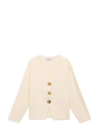 Knitted Jacket With Jewel Buttons Cream Mango