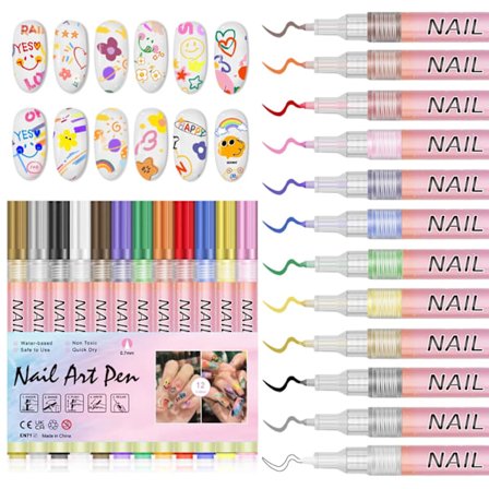12 Farver Neglekunst Penne til Neglekunst Design Akryl Maling Neglekunst Markører Tegning Maleri Neglekunst Graffiti Pen Hurtigtørrende Vand