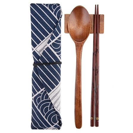 Treskje og spisepinner i tre - Bærbart bestikksett for utendørs reiser (#07)