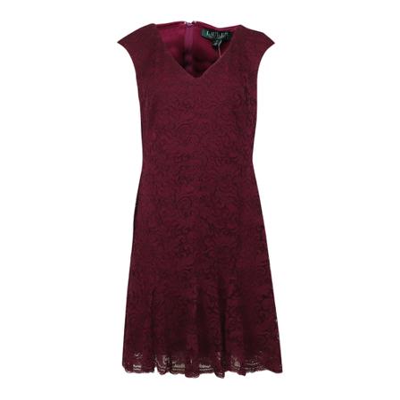 Ralph Lauren Lace Kjole in Polyamide Rød, Dame