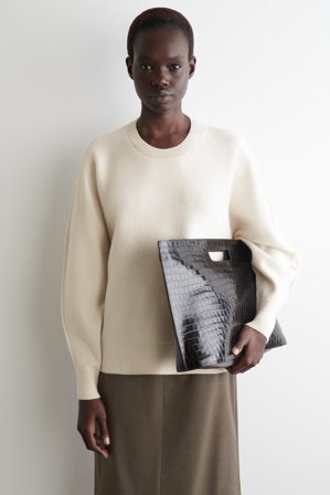 COS Femme Pull Silhouette Arrondie En Laine Double Face Jumper in Blanc