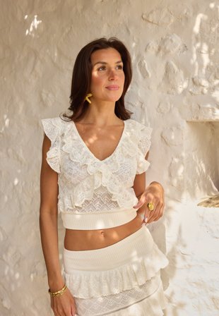 Andrea Norrman X Bubbleroom Knitted Frill Top Offwhite L