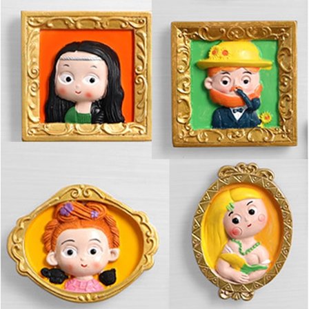 4 kreativa kylmagneter i harts 3D världsberömda bilder fr