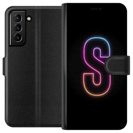 Kompatibelt Lommeboketui til Samsung Samsung Galaxy S21+ 5G Neonbokstav S i lysende rosa og blå toner mot mørk bakgrunn, stilig bokstavkunst med ret