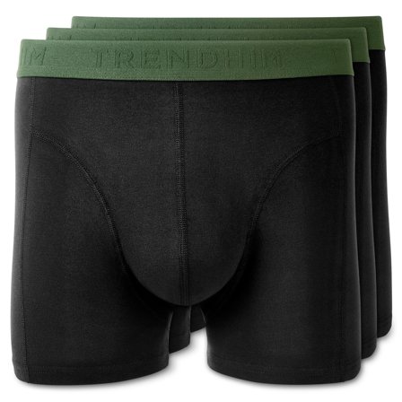 FlexFeel | Lot de 3 boxers noirs en coton avec ceinture élastique vert olive pour hommes - Boxers