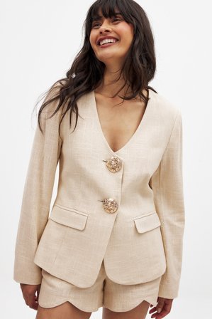 Handpicked x NA-KD Blazer boutonné - Vêtements en lin - Beige - EU 32