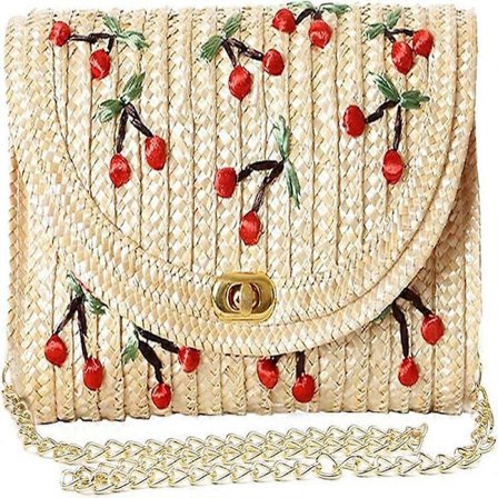 Stråveske, Chic Frukt Banan Kirsebær Mote Crossbody Skulderveske for Kvinner for Sommerstrand