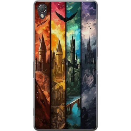 Kompatibel Mobilcover til Sony Sony Xperia Z3 Fire magiske slotte i forskellige elementfarver, episk fantasykunst med ild vand luft og mørke i detalj