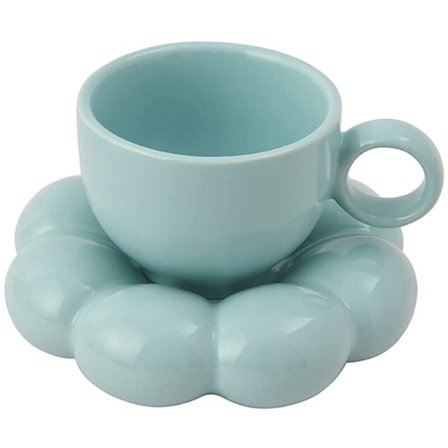 Blommig kaffekopp och fat set Söt kopp och fat set Keramisk kaffekopp med fat Solros Latte koppar 6,7 Oz Himmelblå
