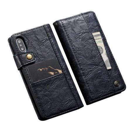 iPhone XS CASEME vintage tyylinen syntetti nahkainen lompakko suojakotelo useilla kortti paikalla - Sininen Blue