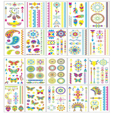 Självlysande UV-tatueringar, 20 ark