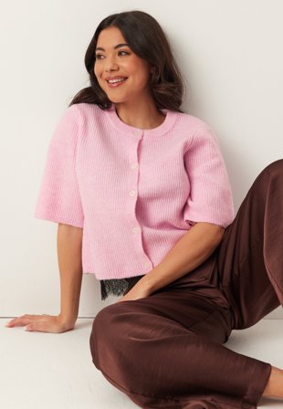 Pieces - Pcsilly Ss O-neck Knit Cardiga - Roseate Spoonbill Detail:Melan