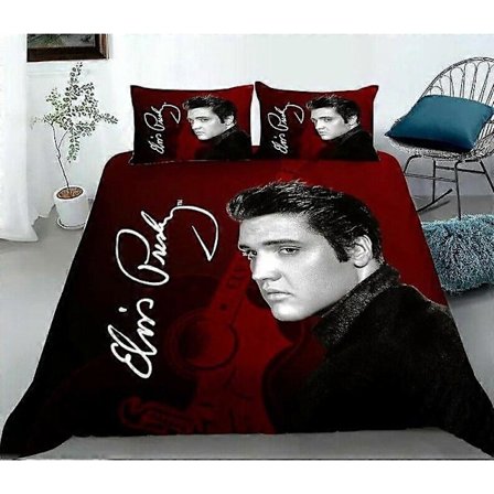 v874 Sengetøj Elvis Presley-Sengetøjsgave 3-delt sengetøjssæt (1 dynebetræk + 2 pudebetræk) y874