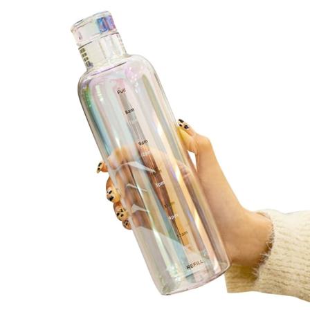 Vuodonkestävä 500 ml:n läpinäkyvä korkeaborosilikaattinen teeastiavesipullo, jossa aika- print toimistoon (monivärinen)