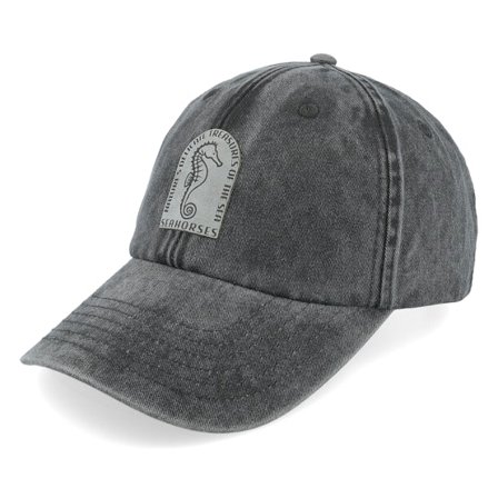 Iconic - Sea Horse Vintage Washed Black Dad Cap Unconstructed Black Cap - @ Hatstore
