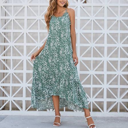 Kvinnor Ärmlös Lång Klänning Hög Låg Fåll Summer Beach Sundress