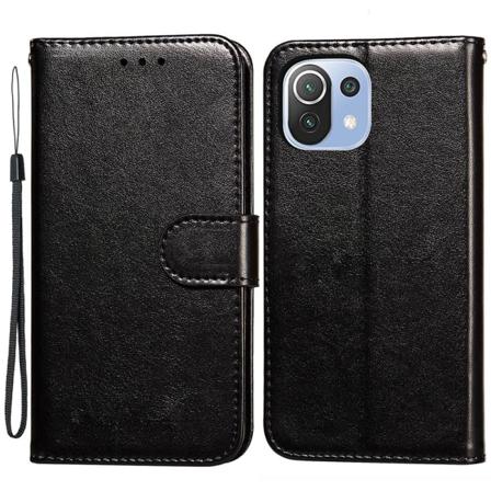 Xiaomi Mi 11 Lite - Solid Läder Fodral - Svart Svart