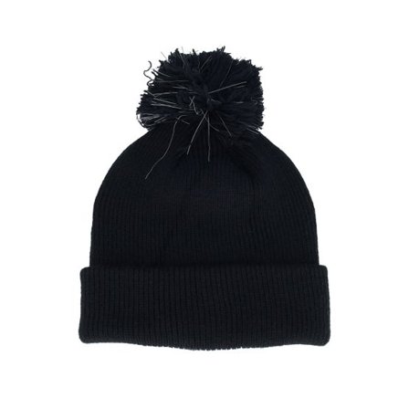 Beechfield - Svart pom Beanie - Kids Reflective Bobble Black Pom @ Hatstore