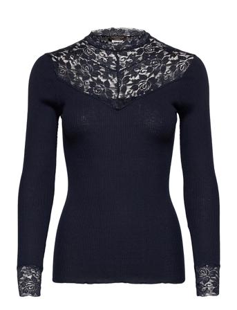 Silk T-Shirt W/ Lace Blue Rosemunde