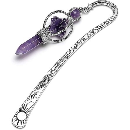 Sølv Metal Bogmærke Perlebogmærker Med Ametyst Krystal Kvarts Merkaba Sekskantet Spidse Perler Lilla 1stk