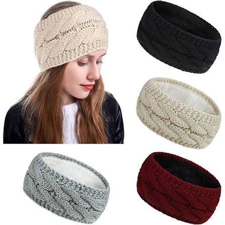 4-pak Kvinders Vinter Strikket Pandebånd Ørevarmer Pandebånd Med Blød Uldfór Med Polstret Hæklet Braid