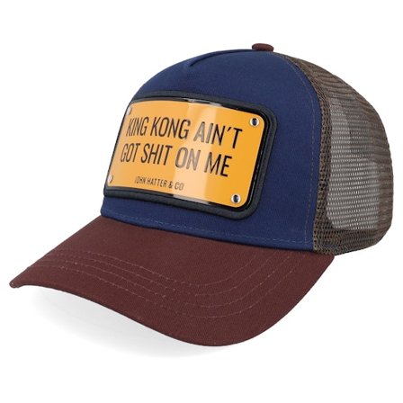 John Hatter & Co - King Kong Ain ́t Got Shit On Me Aluminium Plate Blue/Brown A-Frame Trucker Blue Cap - @ Hatstore