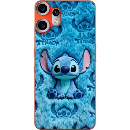 Kompatibelt Mobildeksel til Nothing Nothing CMF Phone 2 Pro Stitch sitter på fluffy blått mønster med sitt ansikt og ører gjentatt som tekstur, no