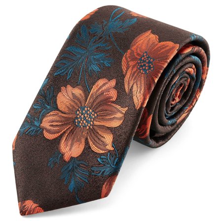 Dianthus | 7 cm Burnt Orange and Turquoise Flower Tie for Men - Patterned Ties