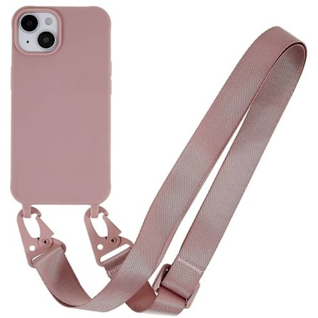 Tunt TPU-fodral med matt yta och justerbar rem för iPhone 15 Plus Max - Mörkrosa