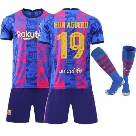 21/22 Europamesterskap Minnesutgave Borte(2) F.C. Barcelona KUN AGUERO Nr 19 Barn Jersey-pakke Z X Barn-26