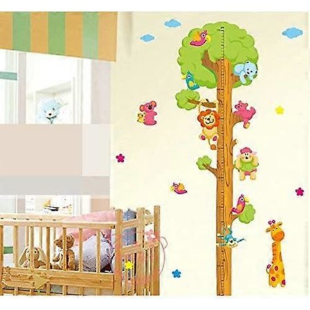 Djungelträd med djur från zoo väggdekal höjdmätare heminredning för spädbarn barnrum