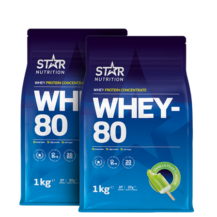 Star Nutrition 2 x Whey-80 Valleprotein 1 kg - Bodyman.dk