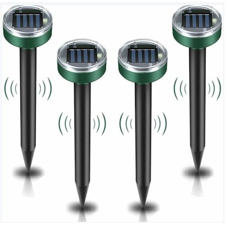 4 stk. solcelledrevne muldvarpeskræmmere, ultralydsskræmmere-FM-