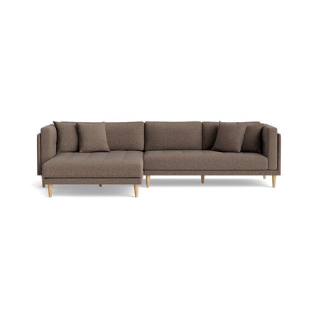 Cali Chaiselongue-Sofa, links in Hygge Braun, modernes Design mit breiter Récamiere für zwei Personen, bequeme Polsterung, Höhe 76cm