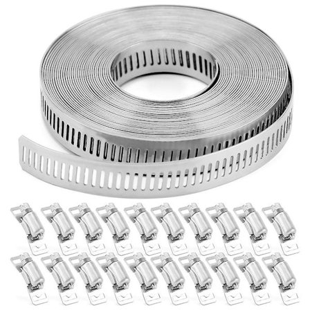 Slangeklemmer 20FT Metalstrop + 20 Fasteners DIY Cut-To-Fit Rustfrit Stålbåndsklemmer Justerbar Stor Orm