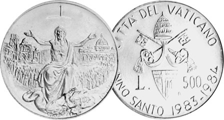 Vatikanet 1983-1984 - Jesusmønt fra Det Hellige År - 500 Lire sølvmønt - Ucirkuleret
