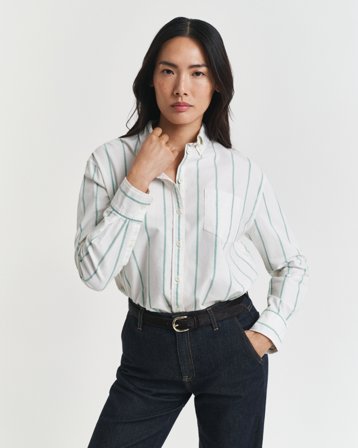 GANT Damen Relaxed Fit Classic Oxford-Bluse mit Streifen (40) Grün