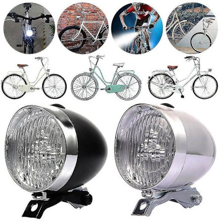 Klassisk Vintage LED Sykkel Frontlykt Retro Lys Frontlampe Sølv