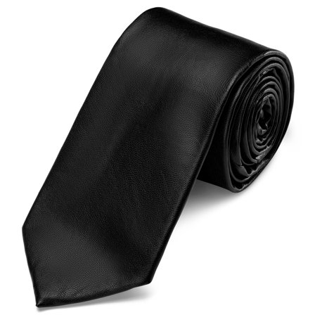 Black Faux Leather Standard Tie for Men - Solid color neckties